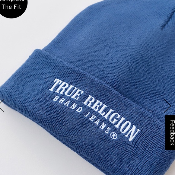 True Religion Arched Logo Beanie Blue Ribbed Knit 100% Cotton NWT - Picture 2 of 7